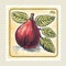 Delicate Shading Red Fig Postage Stamp In Colored Cartoon Style