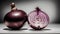 A delicate slice of red onion contrasted against a plain background