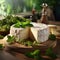 Delicate and soft Brie cheese made from cow\\\'s milk on a wooden board. Generative AI