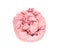 Delicate, soft and crumpled twisted in a circle fabric of pink color is isolated on a white background