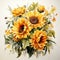 Delicate Sunflower Watercolor Painting With White Sensation Flowers