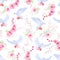 Delicate vector pattern with post doves, love letters, orchids,