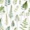 Delicate Watercolor Ferns Seamless Pattern AI Generated