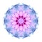 Delicate watercolor flower mandala pattern in pink, violet and blue tones isolated on white background.