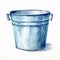 Delicate Watercolor Illustration Of A Blue Bucket With Metal Handles