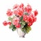 Delicate Watercolor Illustration Of Red Aphanizome Flowers In A Vase