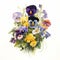 Delicate Watercolor Pansy Bouquet In Naturalistic Botanical Art Style