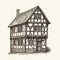 Delicately Detailed Tudor Style House With Chimney Illustration