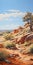 Delicately Rendered Australian Landscape Painting Of Rock Formation