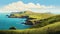 Delicately Rendered Hilly Ocean Landscape: Channel Islands National Park