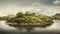 Delicately Rendered Landscapes Of A Green Island Hill On A Lake