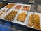 delicatessen, fish dishes prepared in the fridge, breaded fish, prepared squids, swordfish, dinner dishes, small breaded fish