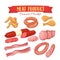 Delicatessen meat product icons set