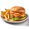 Delicious American Cheeseburger with Fries on a Plate for Fast Food Lovers.