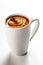 Delicious americano lungo coffee in white ceramic mug. White background. Highest quality of coffee ground. Content for coffee addi