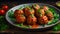 Delicious appetizing meatballs in tomato sauce on the table