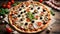 Delicious appetizing pizza champignons on the table dinner lunch gourmet