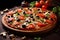 Delicious appetizing pizza close-up in restaurant