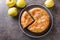 Delicious apple cheddar pie with crispy crust close-up on a plate. horizontal top view