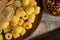 Delicious array of assorted nuts and snacks on wooden plates