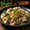 Delicious Asian-inspired Dumplings With Sauce And Cilantro