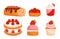Delicious Assortment Of Strawberry Desserts. Sweet Treats Featuring Luscious Mouthwatering Cakes, Creamy Tarts