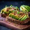 Delicious avocado toasts on whole wheat bread.