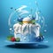 Delicious Azure Cake With Stunning 3d Render On Azure Background