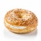 Delicious Bagel With Cream Cheese And Toppings On A White Background