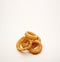 Delicious bagels on white background