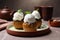 Delicious baked apples with ice cream and mint served on table