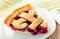 Delicious baked cherry pie on white plate