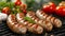 Delicious barbecue feast with perfectly grilled sausages and ingredients in realistic style