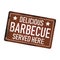 Delicious barbecue served here dirty rusty metal icon plate sign