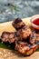 Delicious barbecued ribs seasoned with a spicy. Healthy fats, clean eating for weight loss. vertical image. top view. place for