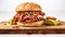 Delicious Bbq Pulled Pork Sandwich On Wooden Board