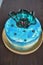 Delicious beautiful blue cake with berry filling