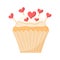 Delicious beautiful cupcake with cream and hearts. Muffin with whipped cream.