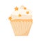 Delicious beautiful cupcake with cream and star sprinkles. Muffin with whipped cream.