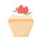 Delicious beautiful cupcake with cream and strawberries. Muffin with whipped cream.