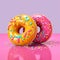 Delicious beautiful donut lies on bright background, Ai generated