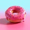 Delicious beautiful donut lies on bright background, Ai generated