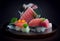 Delicious and beautiful Fresh Tuna slice for sashimi and onigiri or rice setup on the plate. AI Generated