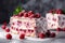 Delicious and beautiful raspberry cake with cream on a light background. Generative AI