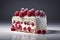 Delicious and beautiful raspberry cake with cream on a light background. Generative AI