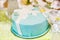 Delicious beautiful wedding cake in soft blue or turquoise