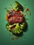 Delicious Beef and Broccoli Food Combination Vertical Illustration.