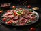 Delicious beef carpaccio, elegant dish, perfect for a special occasion or light meal. Cinematic ads