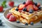 Delicious belgian waffles topped with berries, generative ai