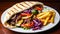 Delicious Berliner Kebab With Special Soft Pita Bread, With Grilled Lamb Slices, Turkish Kebab with Vegetables And French Fries